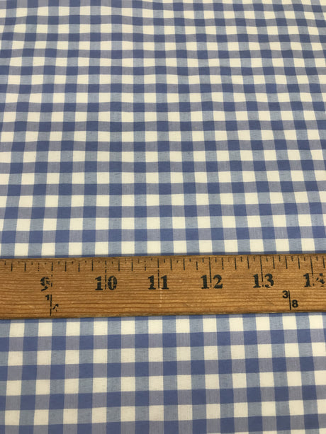 Coppen Blue Gingham Checkered Polyester Cotton Fabric - Blue Gingham Checkered, 58/59" Width (1 Yard)
