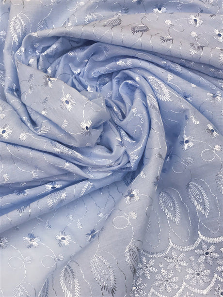 Baby Blue Medium Eyelet Polyester Cotton Fabric - Baby Blue, Solid, 41"- 42" Wide