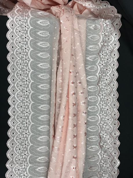 Blush Medium Eyelet Polyester Cotton Fabric - Blush, Small Eyelets, 41"-42" Width