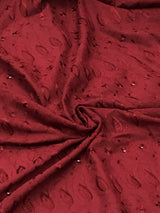 Burgundy Medium Eyelet Polyester Cotton Fabric - Burgundy, Small Eyelets, 41"- 42" Width