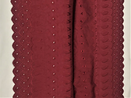 Burgundy Medium Eyelet Polyester Cotton Fabric - Burgundy, Small Eyelets, 41"- 42" Width