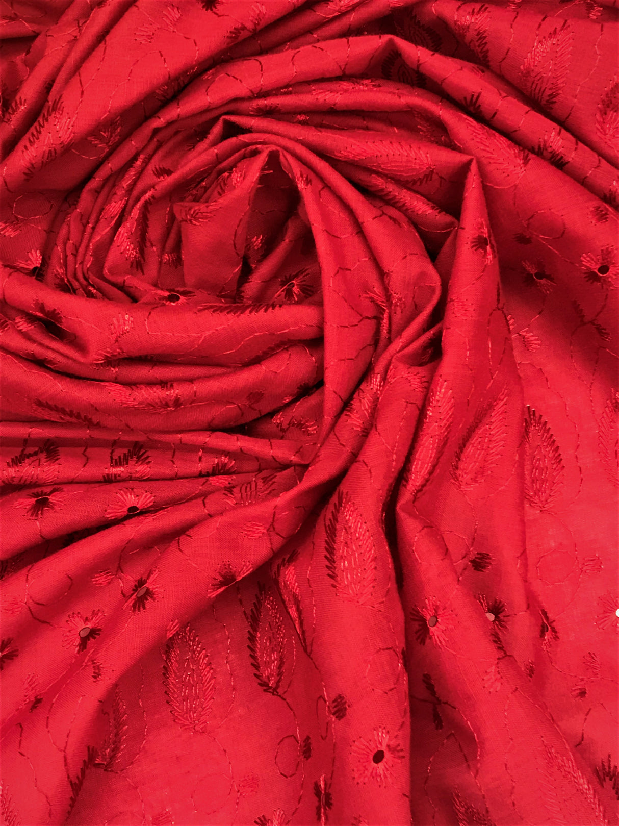 Cherry Medium Eyelet Polyester Cotton Fabric - Cherry, Solid, 41"-42" Width