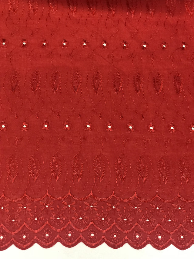 Cherry Medium Eyelet Polyester Cotton Fabric - Cherry, Solid, 41"-42" Width