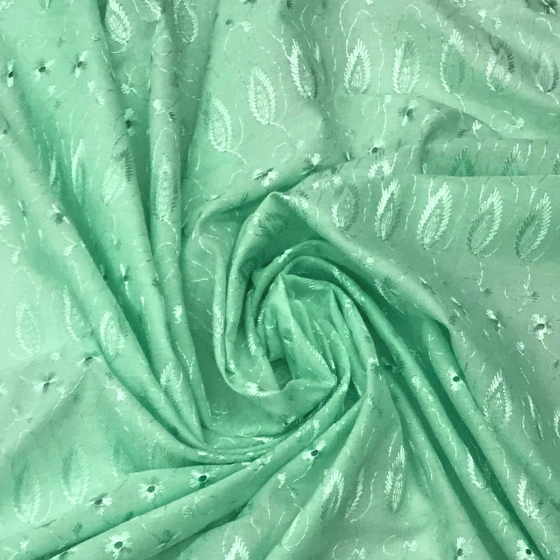 Mint Green Medium Eyelet Polyester Cotton Fabric - Solid Mint Green, Double Side Border, 41"-42" Width