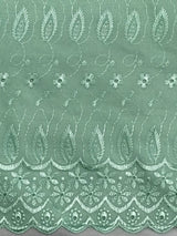Mint Green Medium Eyelet Polyester Cotton Fabric - Solid Mint Green, Double Side Border, 41"-42" Width