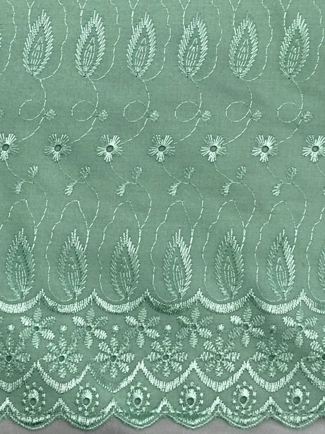 Mint Green Medium Eyelet Polyester Cotton Fabric - Solid Mint Green, Double Side Border, 41"-42" Width