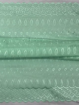 Mint Green Medium Eyelet Polyester Cotton Fabric - Solid Mint Green, Double Side Border, 41"-42" Width