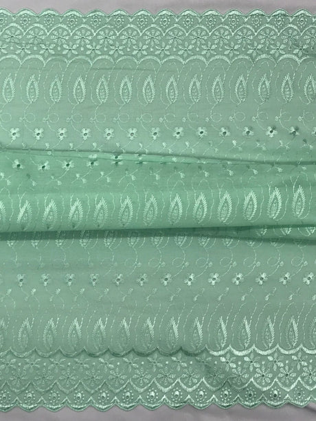 Mint Green Medium Eyelet Polyester Cotton Fabric - Solid Mint Green, Double Side Border, 41"-42" Width