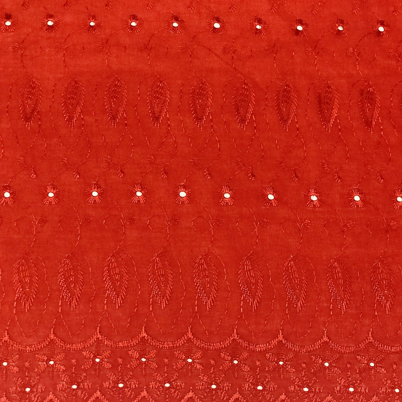 Red Medium Eyelet Polyester Cotton Fabric - Red, Small Eyelets, 41"-42" Width