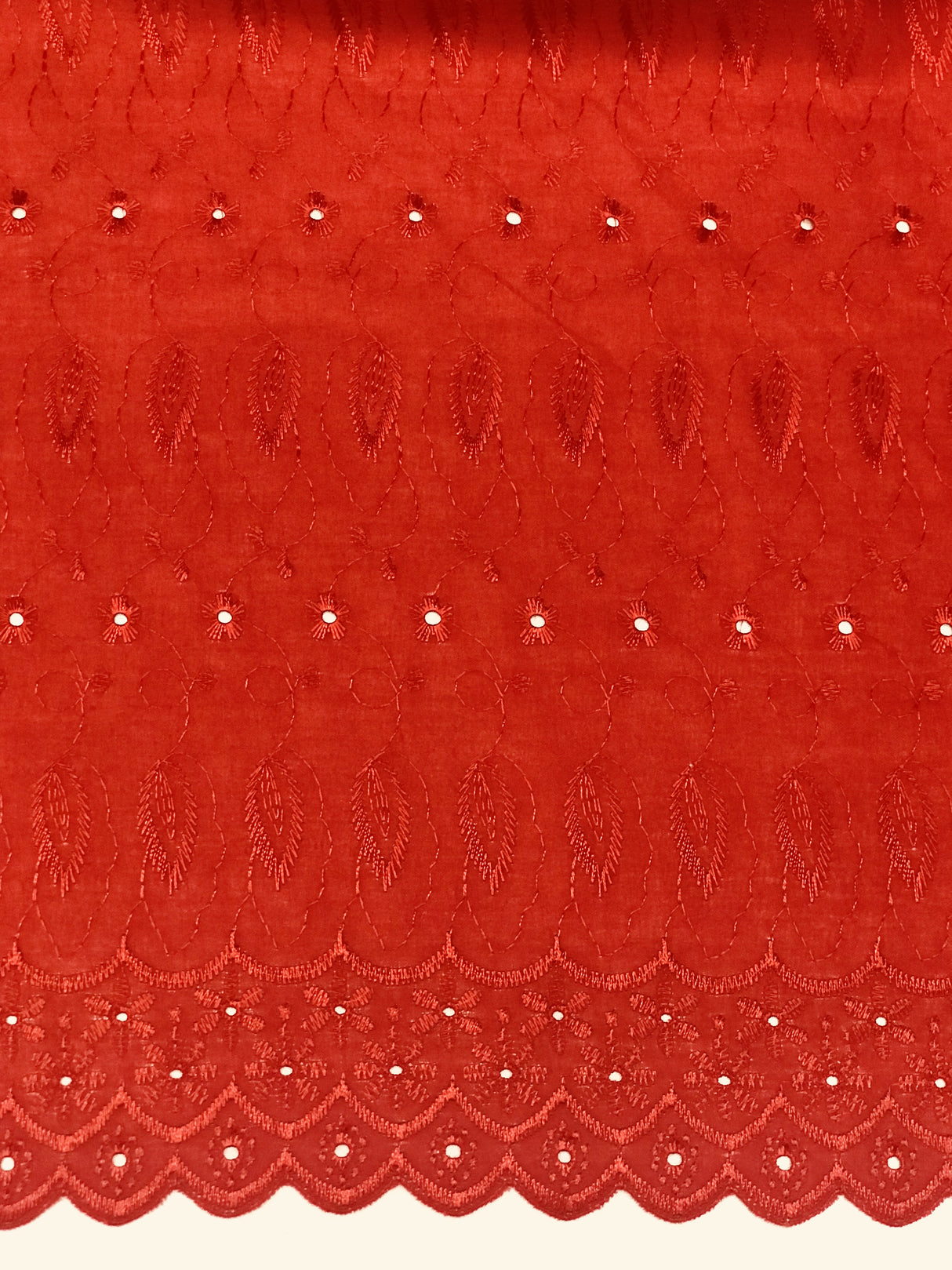Red Medium Eyelet Polyester Cotton Fabric - Red, Small Eyelets, 41"-42" Width