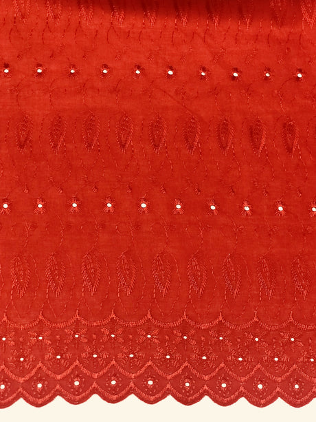 Red Medium Eyelet Polyester Cotton Fabric - Red, Small Eyelets, 41"-42" Width