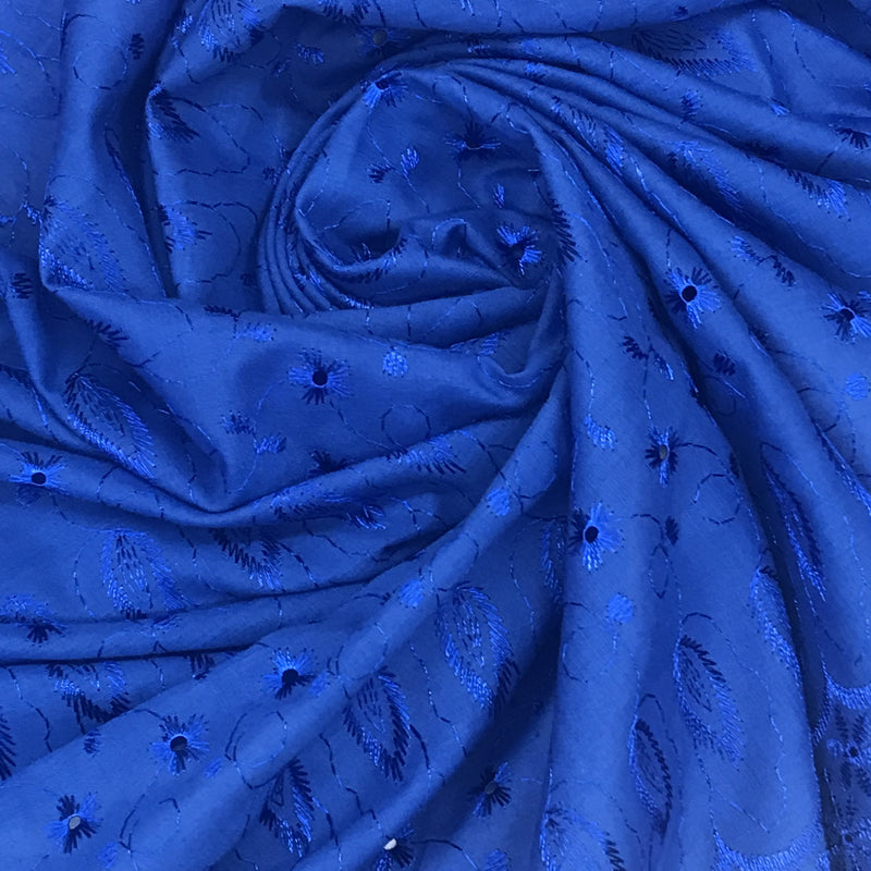Royal Medium Eyelet Polyester Cotton Fabric - Royal Blue, Small Eyelets, 41"-42" Width