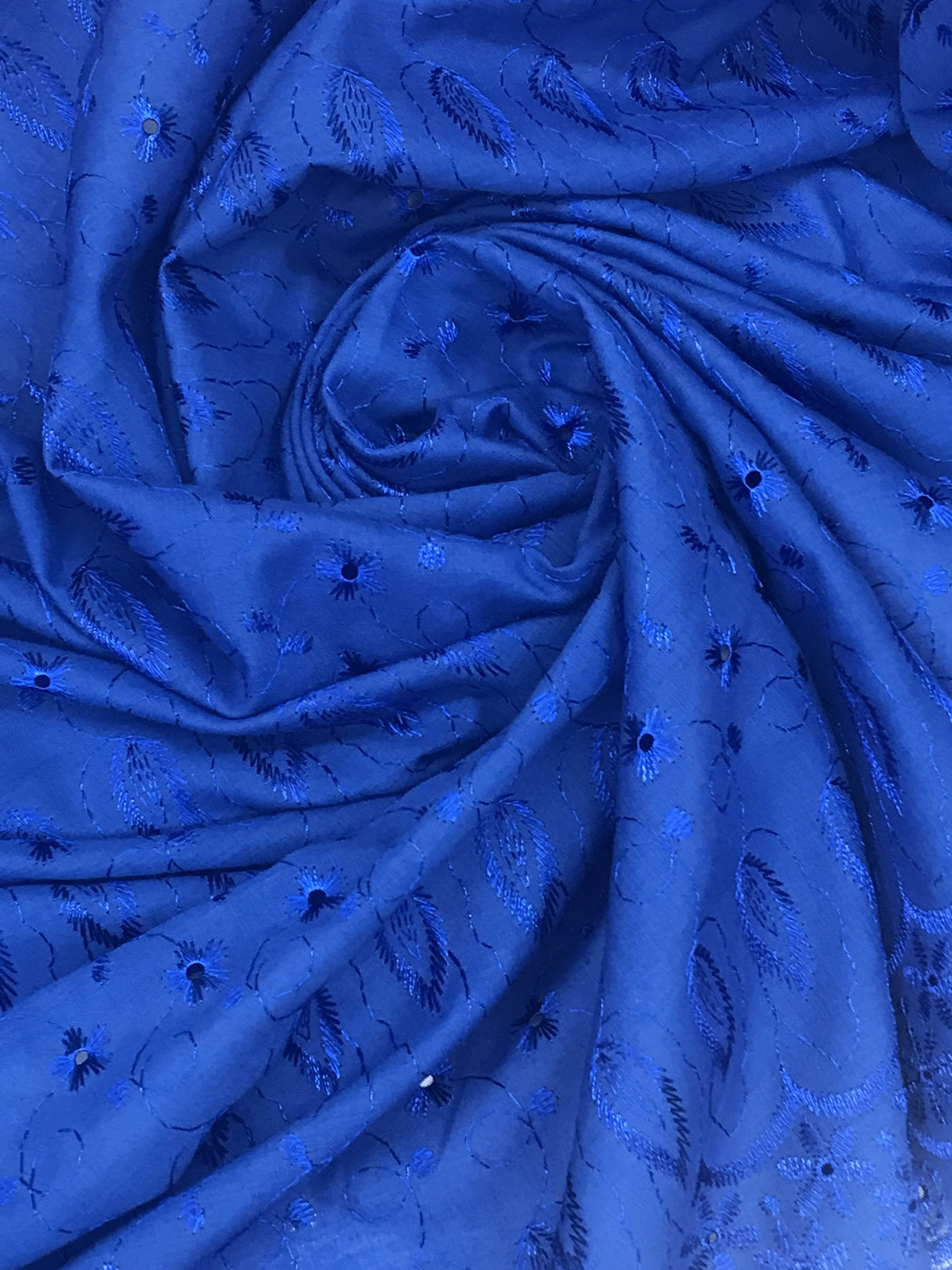 Royal Medium Eyelet Polyester Cotton Fabric - Royal Blue, Small Eyelets, 41"-42" Width