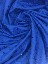 Royal Medium Eyelet Polyester Cotton Fabric - Royal Blue, Small Eyelets, 41"-42" Width