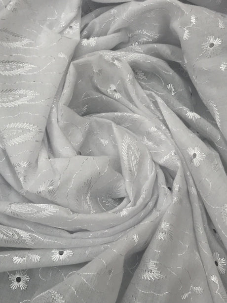 White Medium Eyelet Polyester Cotton Fabric - White, Small Eyelets, 41"-42" Width (1 Yard)