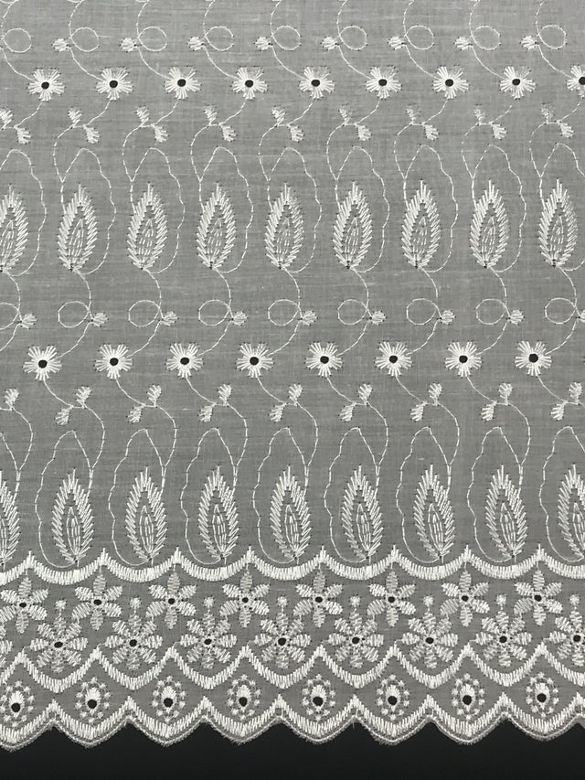 White Medium Eyelet Polyester Cotton Fabric - White, Small Eyelets, 41"-42" Width (1 Yard)