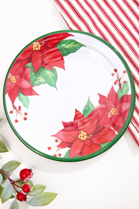 10.5" Melamine Holiday Poinsettia Plate