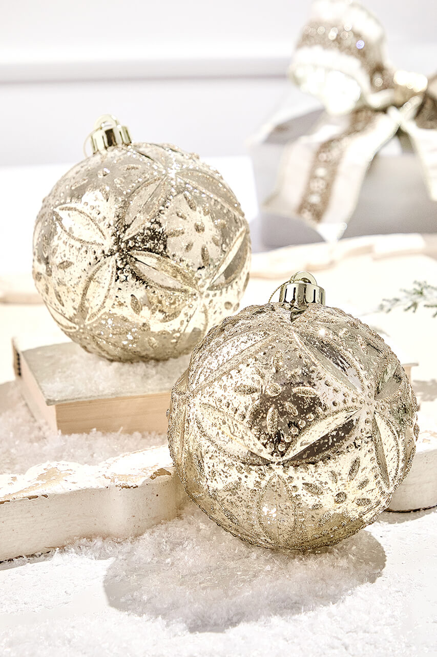 5" Mercury Glitter Floret Ornament Box - Set of 2