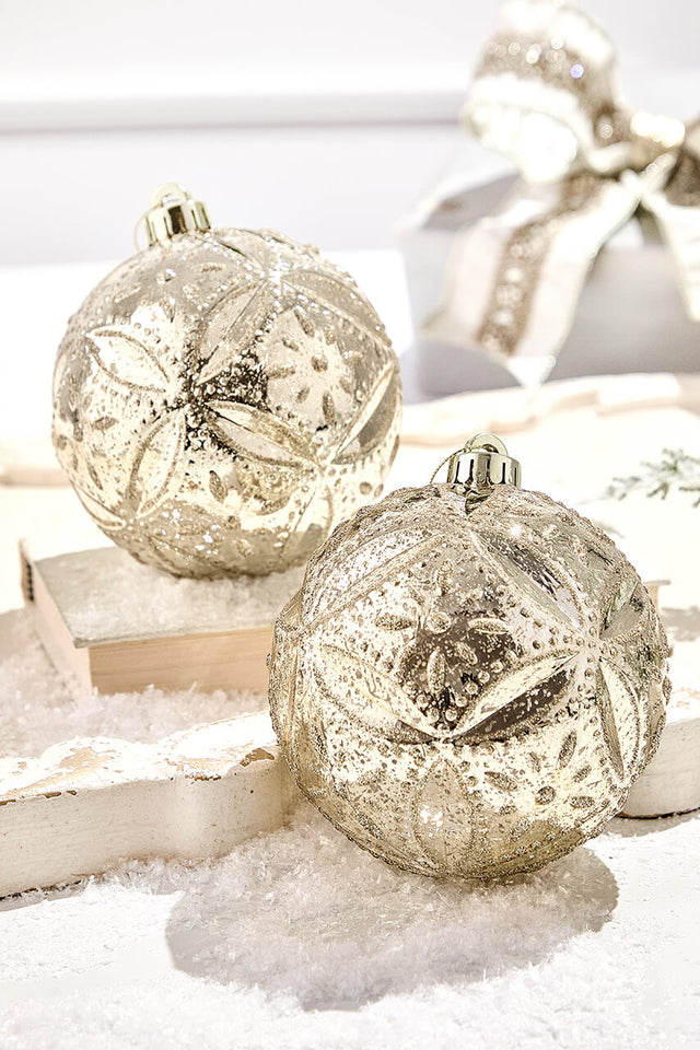 5" Mercury Glitter Floret Ornament Box - Set of 2