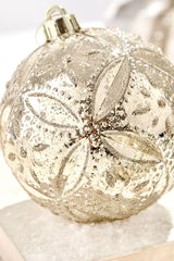 5" Mercury Glitter Floret Ornament Box - Set of 2