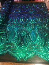 Royalty Sequin Damask 4 Way Stretch Mesh Fabric - Iridescent Sequin Damask, 54" Width (1 Yard)