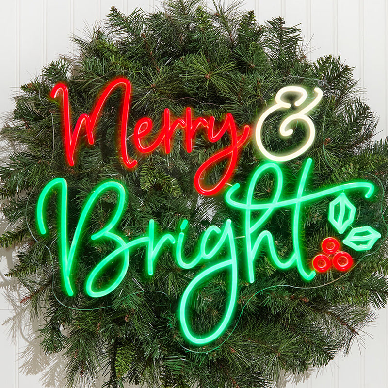 24" Merry & Bright Lit Neon Sign
