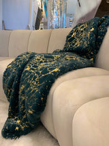 Metallic Golden Scattered Shimmery Design Faux Rabbit Touch Soft Throw Blanket - Polyester Fabric, White Scattered, 50" X 60" (1 Piece)