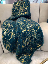 Metallic Golden Scattered Shimmery Design Faux Rabbit Touch Soft Throw Blanket - Polyester Fabric, White Scattered, 50" X 60" (1 Piece)
