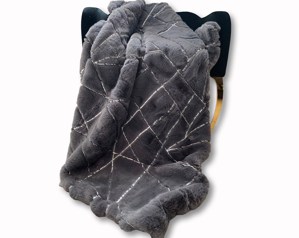 Metallic Golden Scattered Shimmery Design Faux Rabbit Touch Soft Throw Blanket - Polyester Fabric, White Scattered, 50" X 60" (1 Piece)