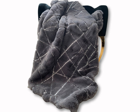 Metallic Golden Scattered Shimmery Design Faux Rabbit Touch Soft Throw Blanket - Polyester Fabric, White Scattered, 50" X 60" (1 Piece)
