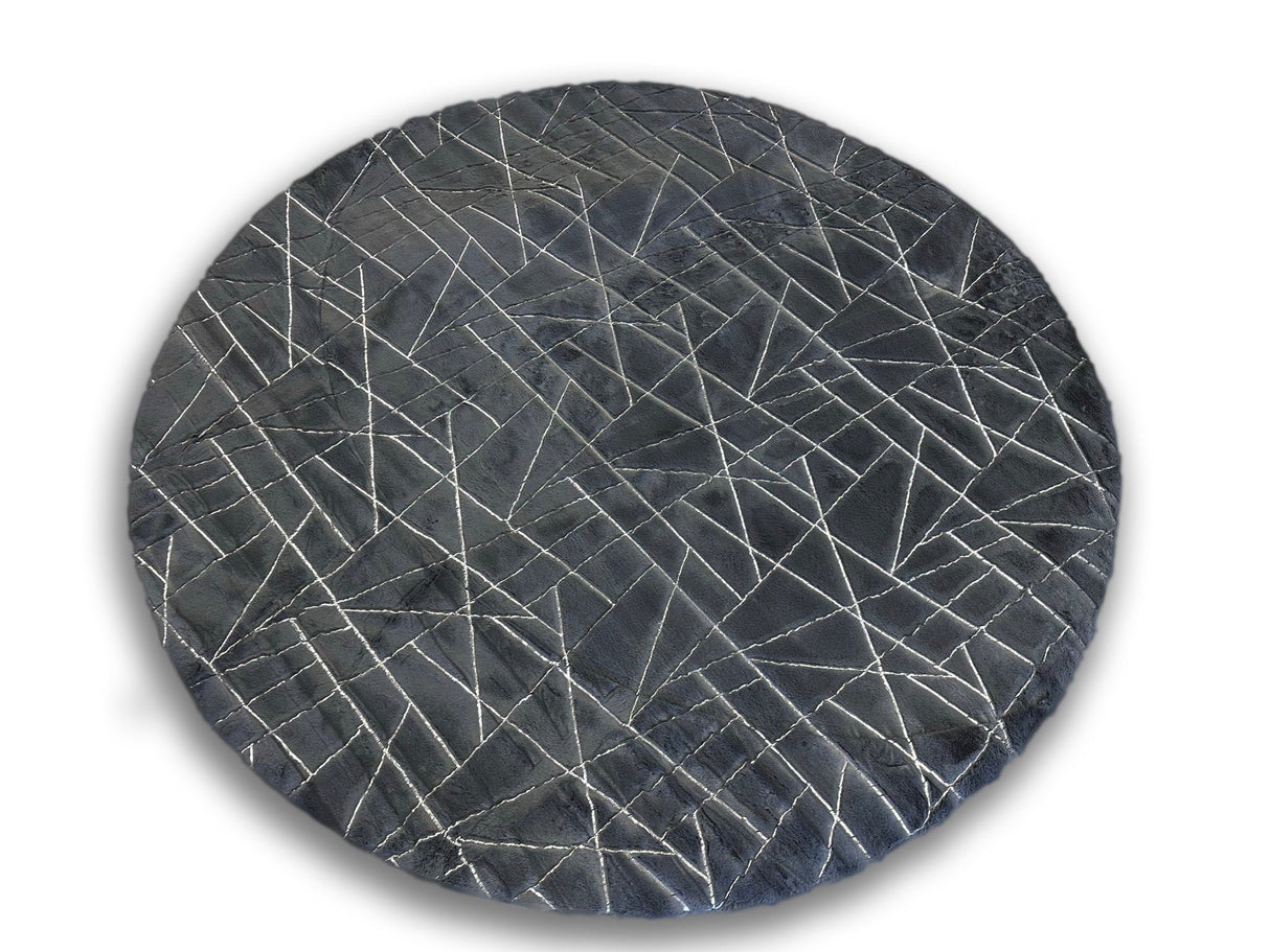 Charcoal Lines Faux Rabbit Touch Rug - Polyester Fabric, Charcoal Lines With Silver Metallic Shimmery Design, 5' X 7' (1 Unit)
