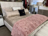 Golden Silver Metallic Faux Fur Blanket/Coverlet/Quilt Fabric - White Scattered Gold Foil, Cal King/Eastern King 104" X 93" (1 Piece)