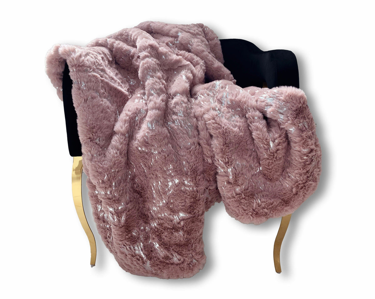 Metallic Golden Shimmery Faux Fur Blanket Luxurious Soft Throw & Quilt with Crystal Velvet Backing