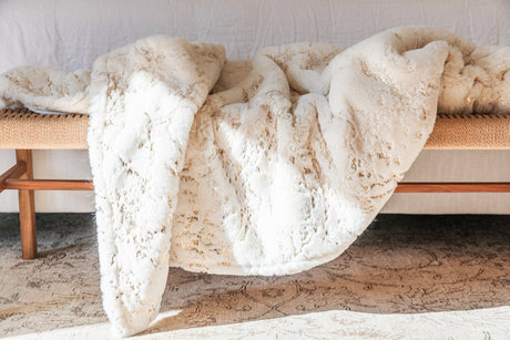 Metallic Golden Shimmery Faux Fur Blanket Luxurious Soft Throw & Quilt with Crystal Velvet Backing