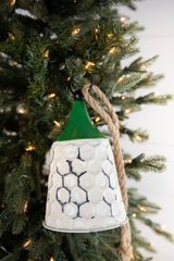 9” White/Green Metal Bell Ornament