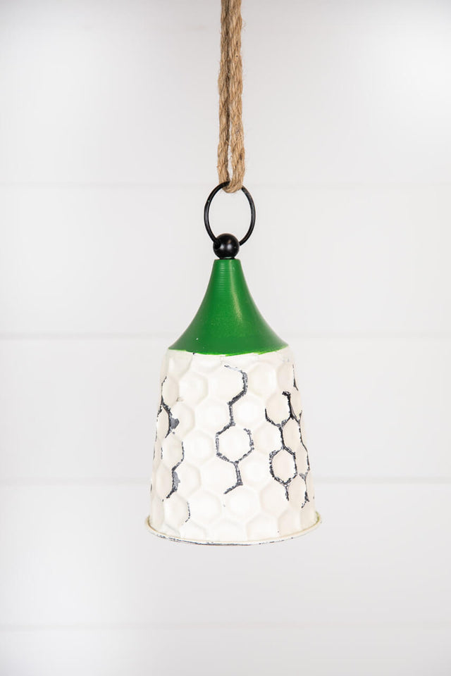 9” White/Green Metal Bell Ornament