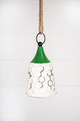 White Green Metal Bell Ornament 9 Inch Christmas Decor