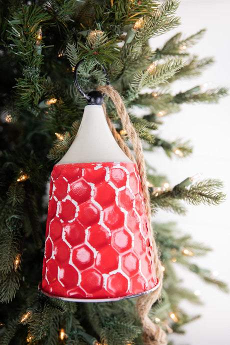9” Red/White Metal Bell Ornament