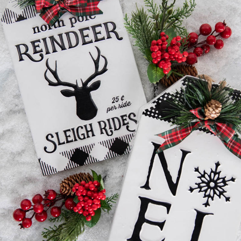 12” Metal Embossed Holiday Wall Sign with Floral Accent