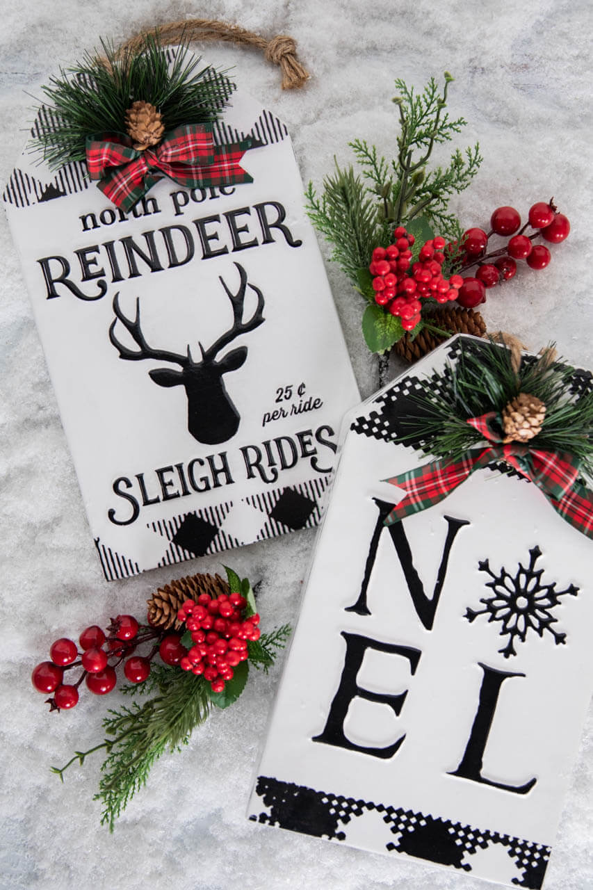 12” Metal Embossed Holiday Wall Sign with Floral Accent