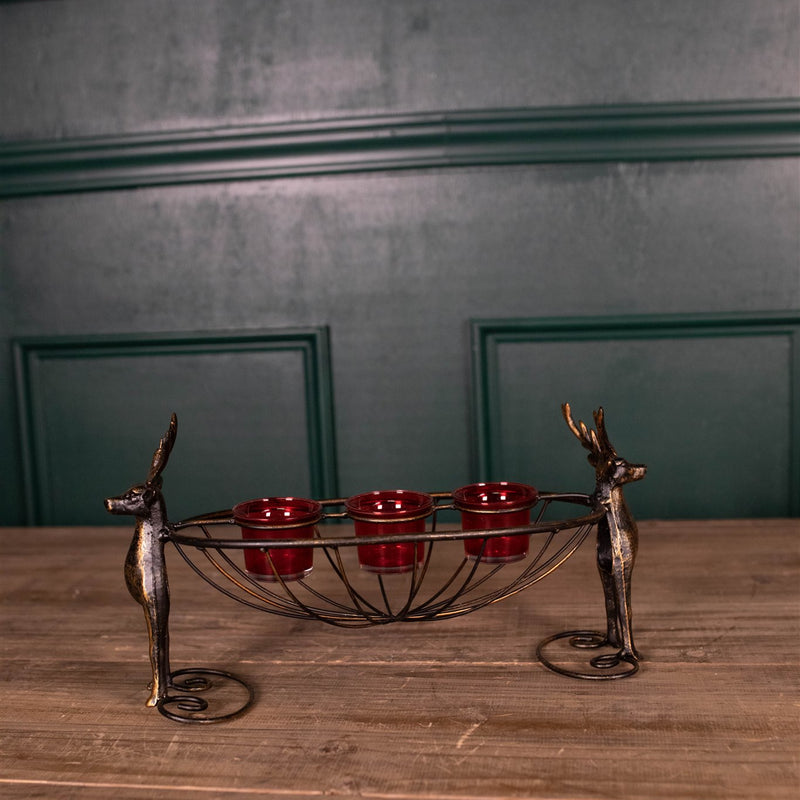 14.5” Metal Deer Basket Tea Light Holder