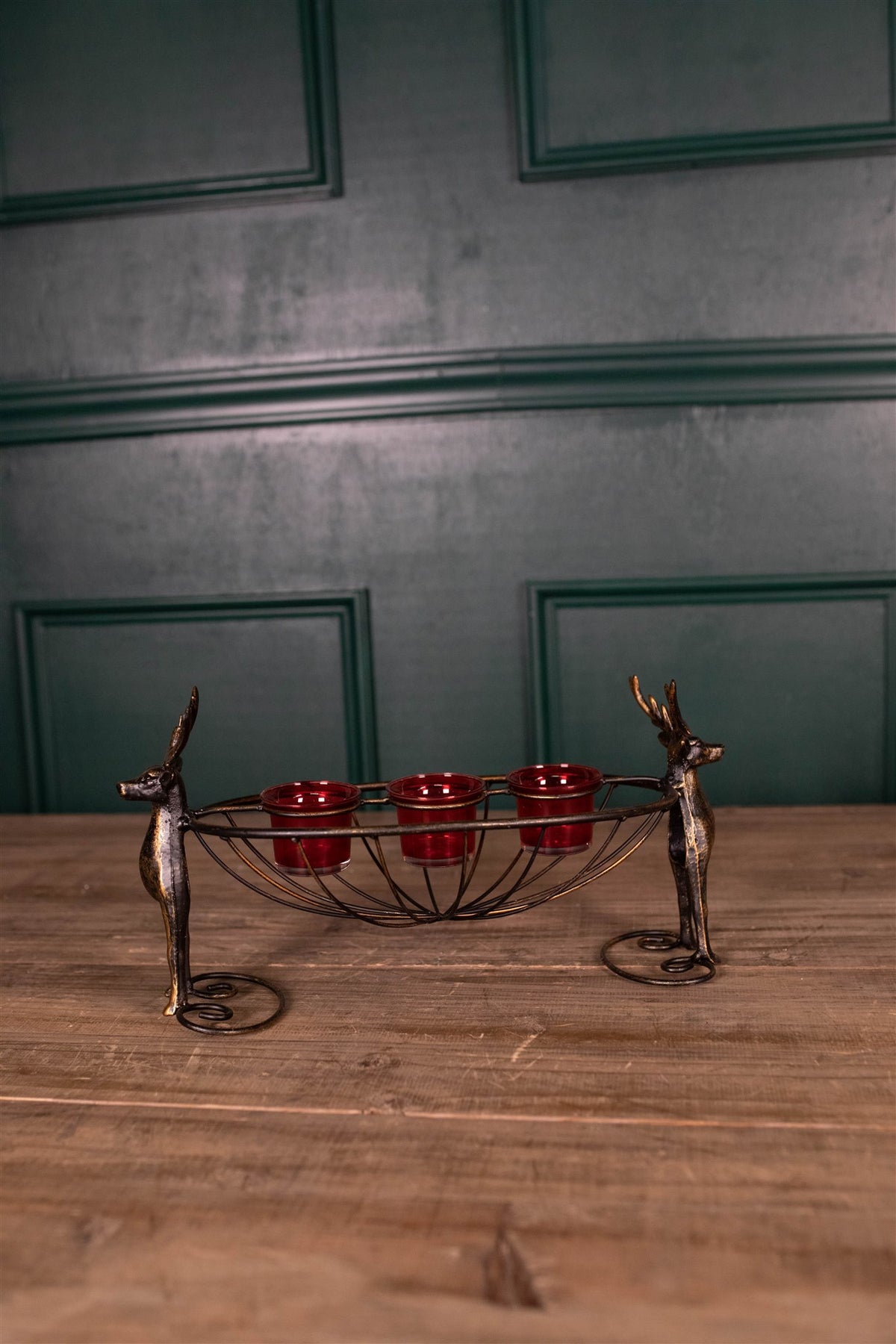 14.5” Metal Deer Basket Tea Light Holder