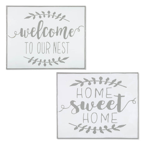 19" White and Grey Metal Enamel Wall Decor