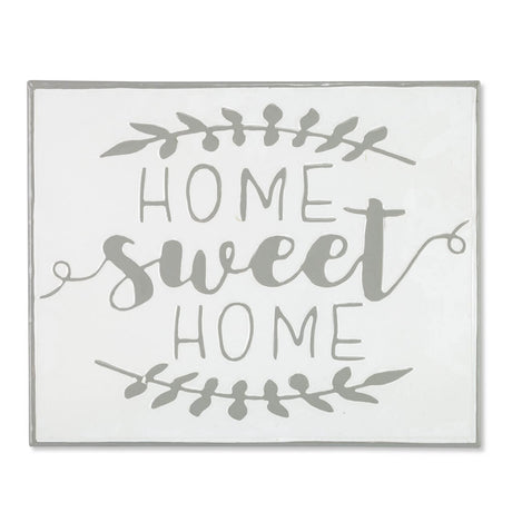 19" White and Grey Metal Enamel Wall Decor