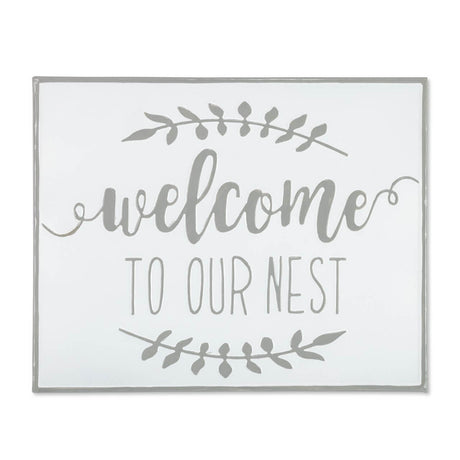 19" White and Grey Metal Enamel Wall Decor