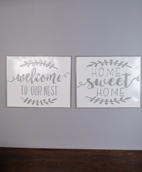 19" White and Grey Metal Enamel Wall Decor