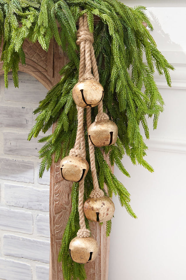 17" Gold Iron Jingle Bell & Jute Rope Ornament