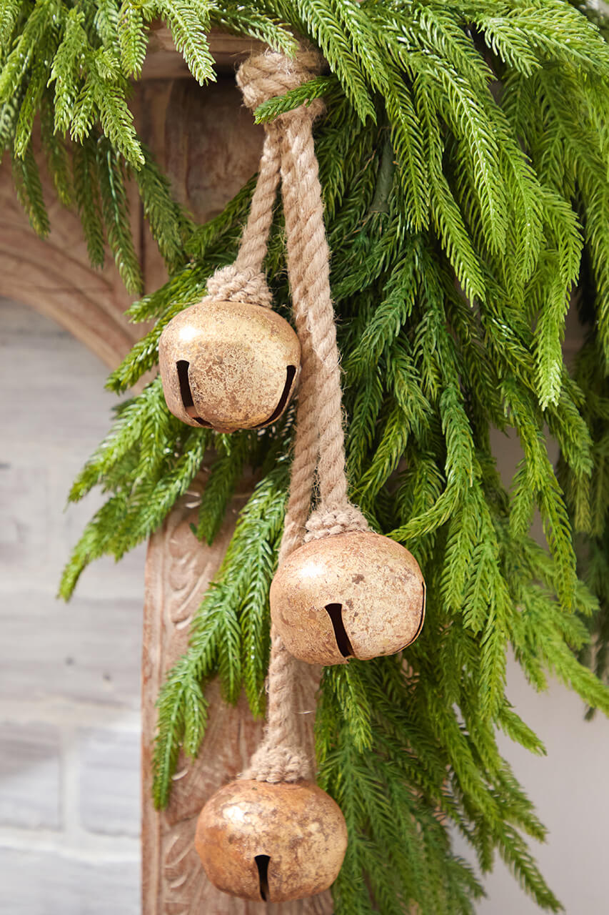 18" Gold Iron Jingle Bells & Jute Rope Ornament