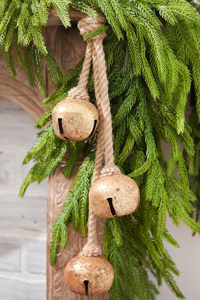 18" Gold Iron Jingle Bells & Jute Rope Ornament