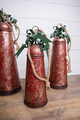 Metal Holiday Bells with Bow & Jute Hanger - Set of 3